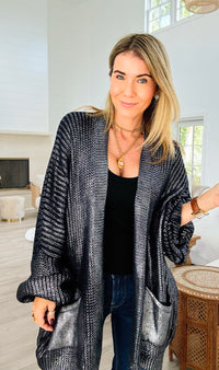 Mirrored Metallic Sugar High Italian Cardigan- Navy/ Silver-150 Cardigan Layers-Italianissimo-Coastal Bloom Boutique, find the trendiest versions of the popular styles and looks Located in Indialantic, FL