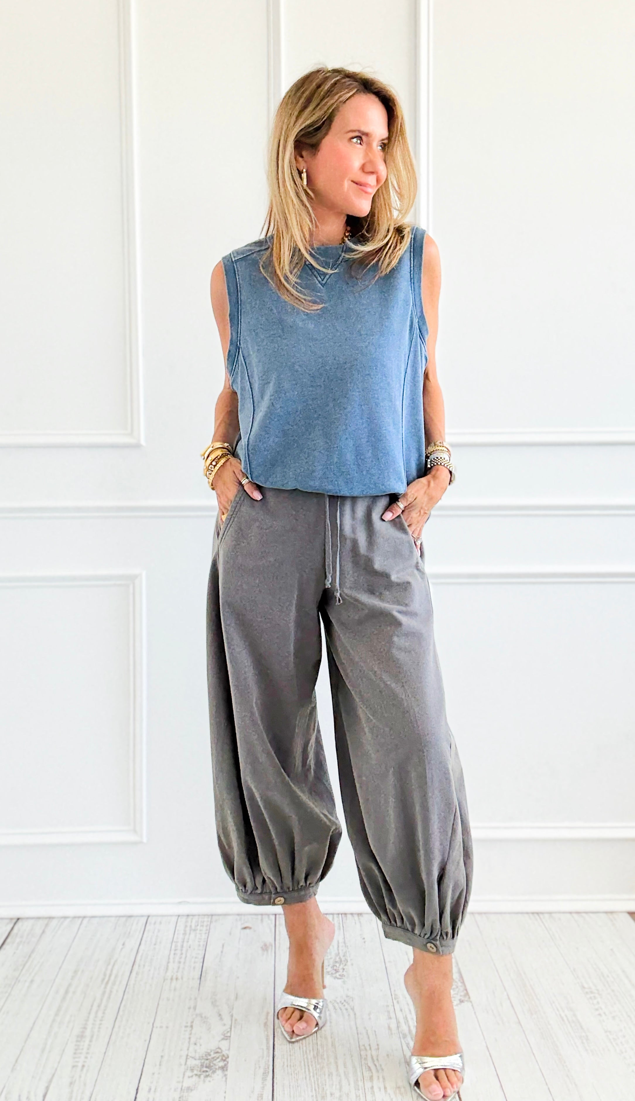 Cancel Plans Cuffed Pants- Cement-170 Bottoms-ODDI-Coastal Bloom Boutique, find the trendiest versions of the popular styles and looks Located in Indialantic, FL