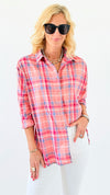 Desert Sunset Plaid Button-Up Top - Pink Multi-130 Long Sleeve Tops-La Miel-Coastal Bloom Boutique, find the trendiest versions of the popular styles and looks Located in Indialantic, FL