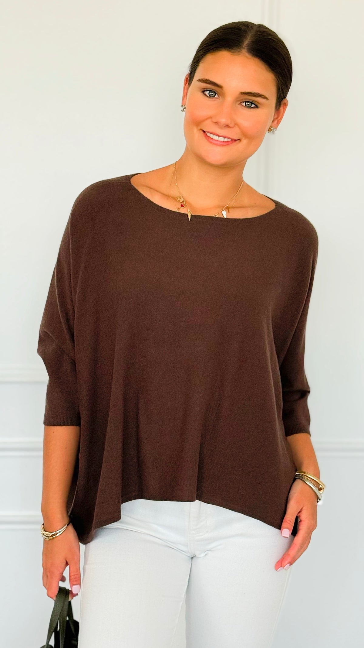 Ease & Flow Italian Dolman Sleeve Sweater-Brown-140 Sweaters-Italianissimo-Coastal Bloom Boutique, find the trendiest versions of the popular styles and looks Located in Indialantic, FL