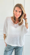 Capri Italian Knit Top- White-140 Sweaters-Italianissimo-Coastal Bloom Boutique, find the trendiest versions of the popular styles and looks Located in Indialantic, FL