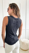 Big Mineral Wash Ribbed Scoop Tank Top - Ash Black-100 Sleeveless Tops-Zenana-Coastal Bloom Boutique, find the trendiest versions of the popular styles and looks Located in Indialantic, FL