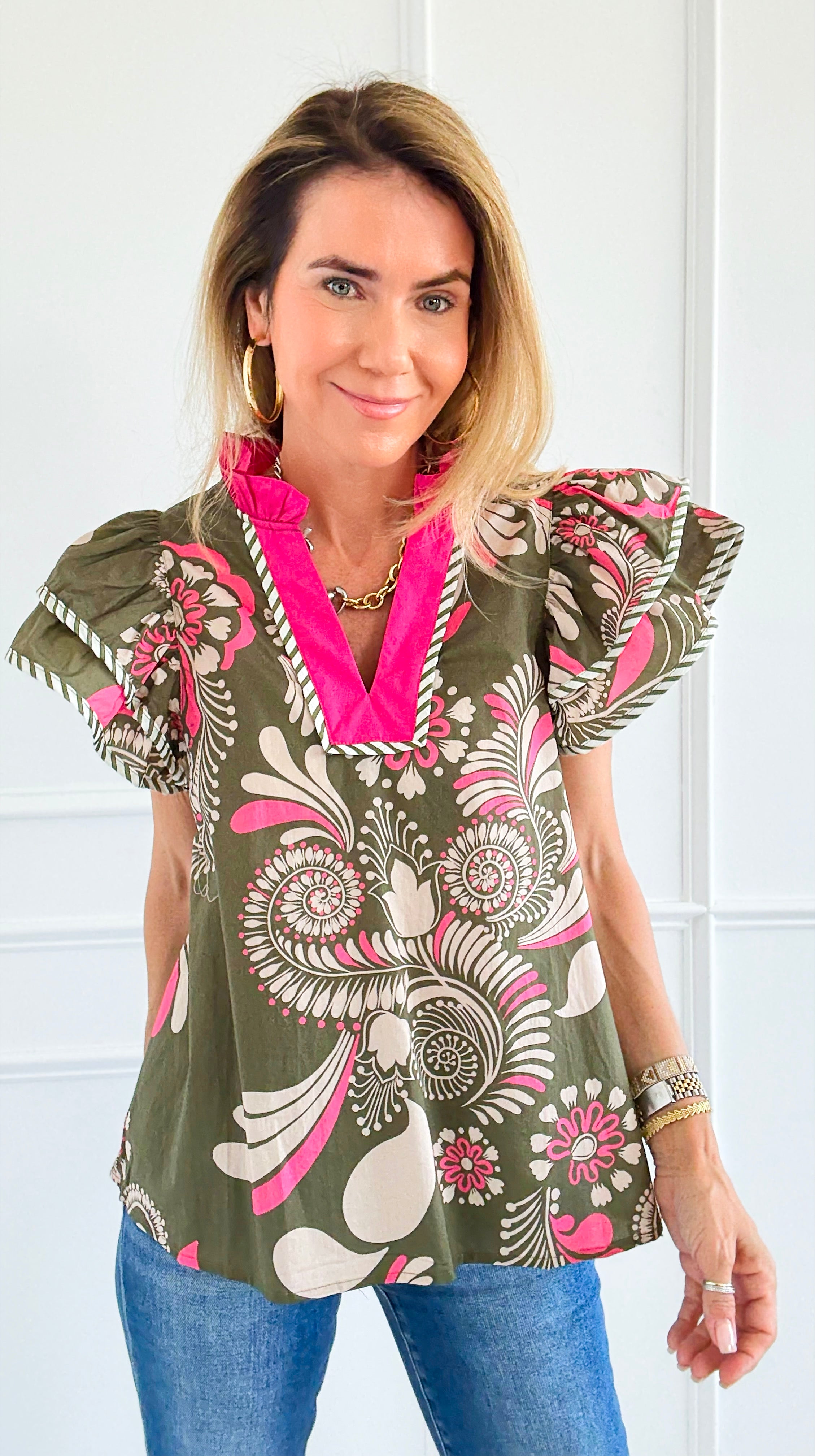 Petal Pop Ruffle Sleeve Blouse-110 Short Sleeve Tops-entro-Coastal Bloom Boutique, find the trendiest versions of the popular styles and looks Located in Indialantic, FL
