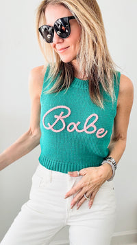 "Babe" Cropped Knit Top - Green-140 Sweaters-ROUSSEAU-Coastal Bloom Boutique, find the trendiest versions of the popular styles and looks Located in Indialantic, FL