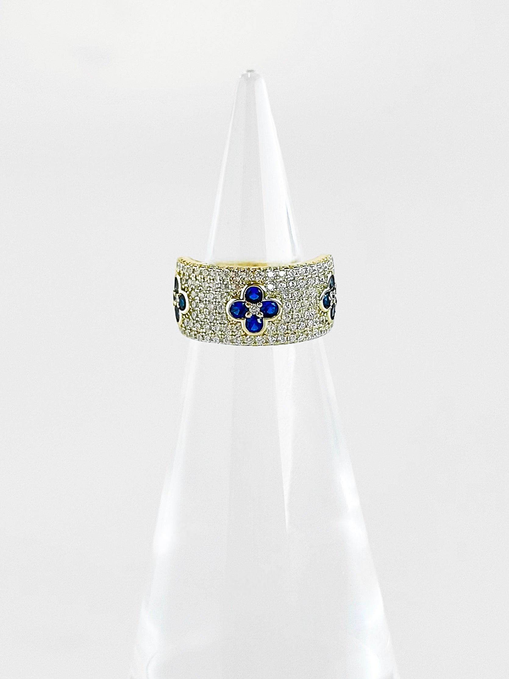 Sterling Silver Micropave Sapphire Flower Station Ring-230 Jewelry-NYC-Coastal Bloom Boutique, find the trendiest versions of the popular styles and looks Located in Indialantic, FL