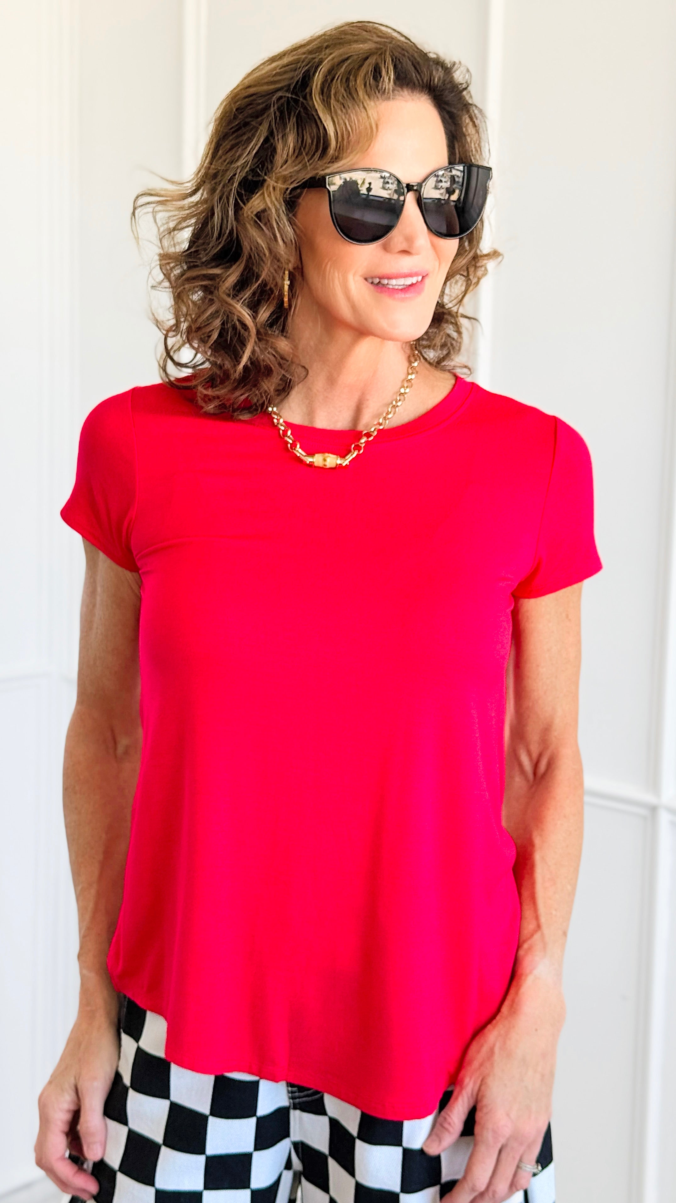 Round Hem Short Sleeve Top - Ruby-110 Short Sleeve Tops-Zenana-Coastal Bloom Boutique, find the trendiest versions of the popular styles and looks Located in Indialantic, FL