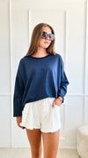 Upscale Comfort Italian Pullover - Navy-140 Sweaters-Italianissimo-Coastal Bloom Boutique, find the trendiest versions of the popular styles and looks Located in Indialantic, FL