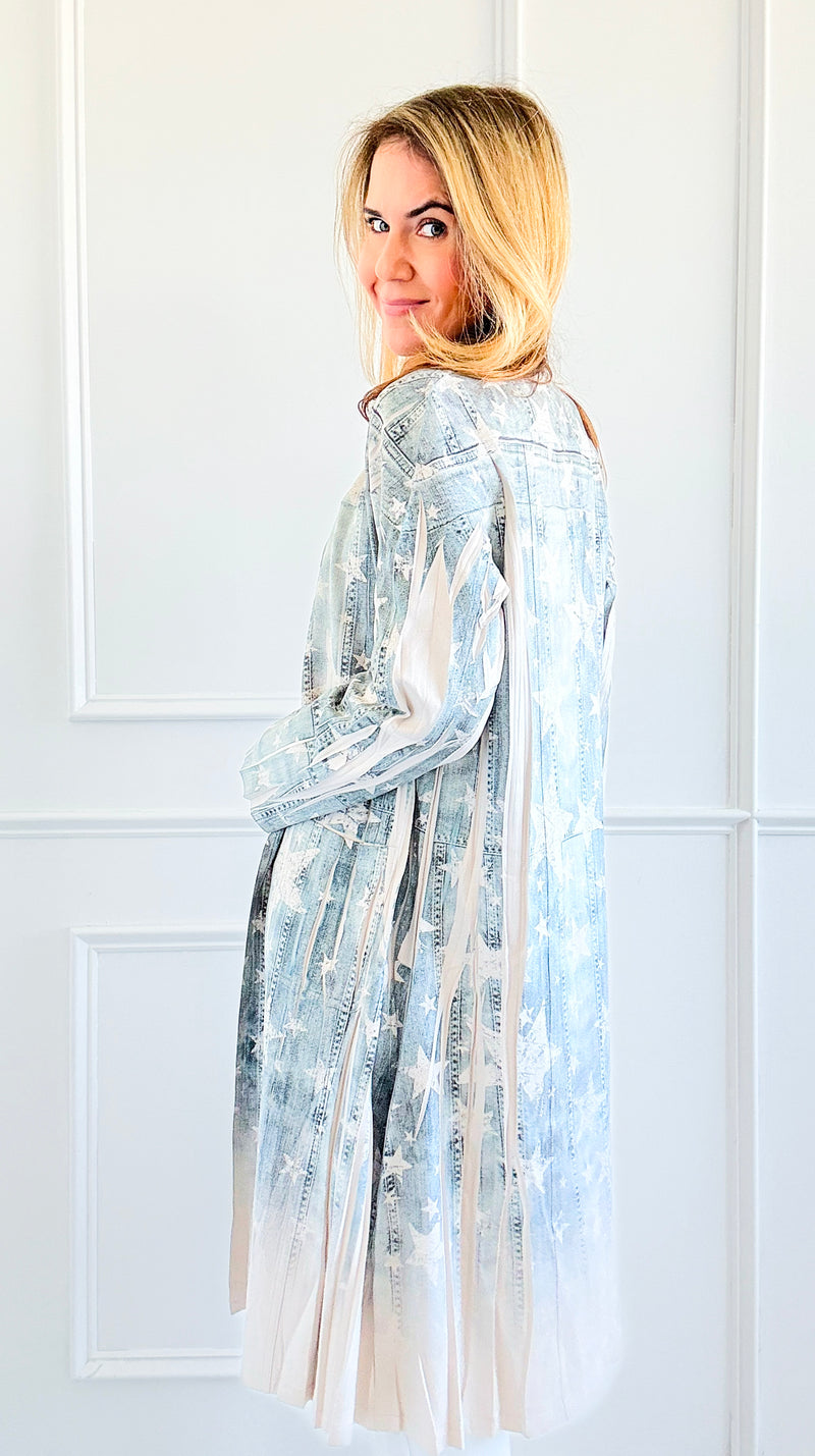 Celestial Starry Denim Long Cardigan-160 Jackets-Origami Fashion Inc-Coastal Bloom Boutique, find the trendiest versions of the popular styles and looks Located in Indialantic, FL