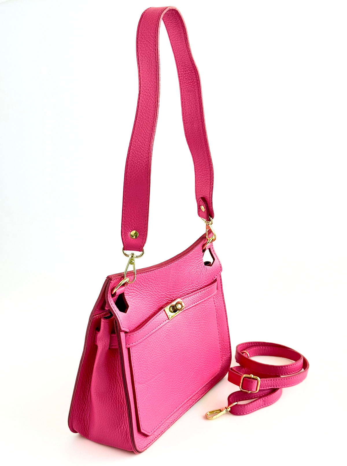Italian Genuine Leather Flap Crossbody Bag-Fuchsia-240 Bags-DEDA LEATHER-Coastal Bloom Boutique, find the trendiest versions of the popular styles and looks Located in Indialantic, FL