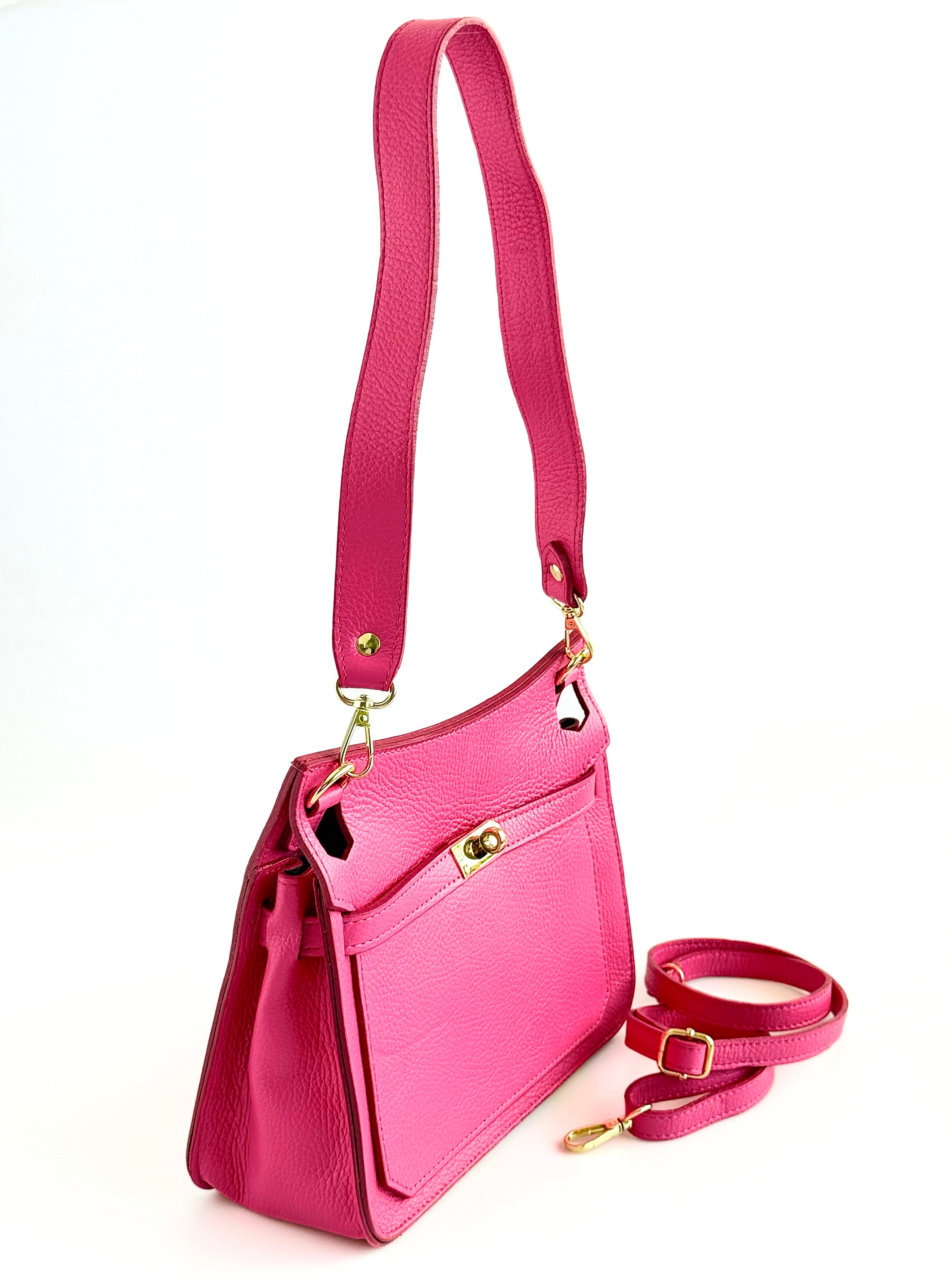 Italian Genuine Leather Flap Crossbody Bag-Fuchsia-240 Bags-DEDA LEATHER-Coastal Bloom Boutique, find the trendiest versions of the popular styles and looks Located in Indialantic, FL
