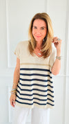Sailor Stripe Italian Vest- Navy-100 Sleeveless Tops-LY PARIS-Coastal Bloom Boutique, find the trendiest versions of the popular styles and looks Located in Indialantic, FL