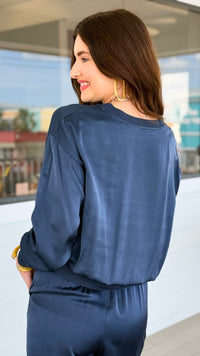 Comfort Silk Touch Italian Long Sleeve Top- Navy