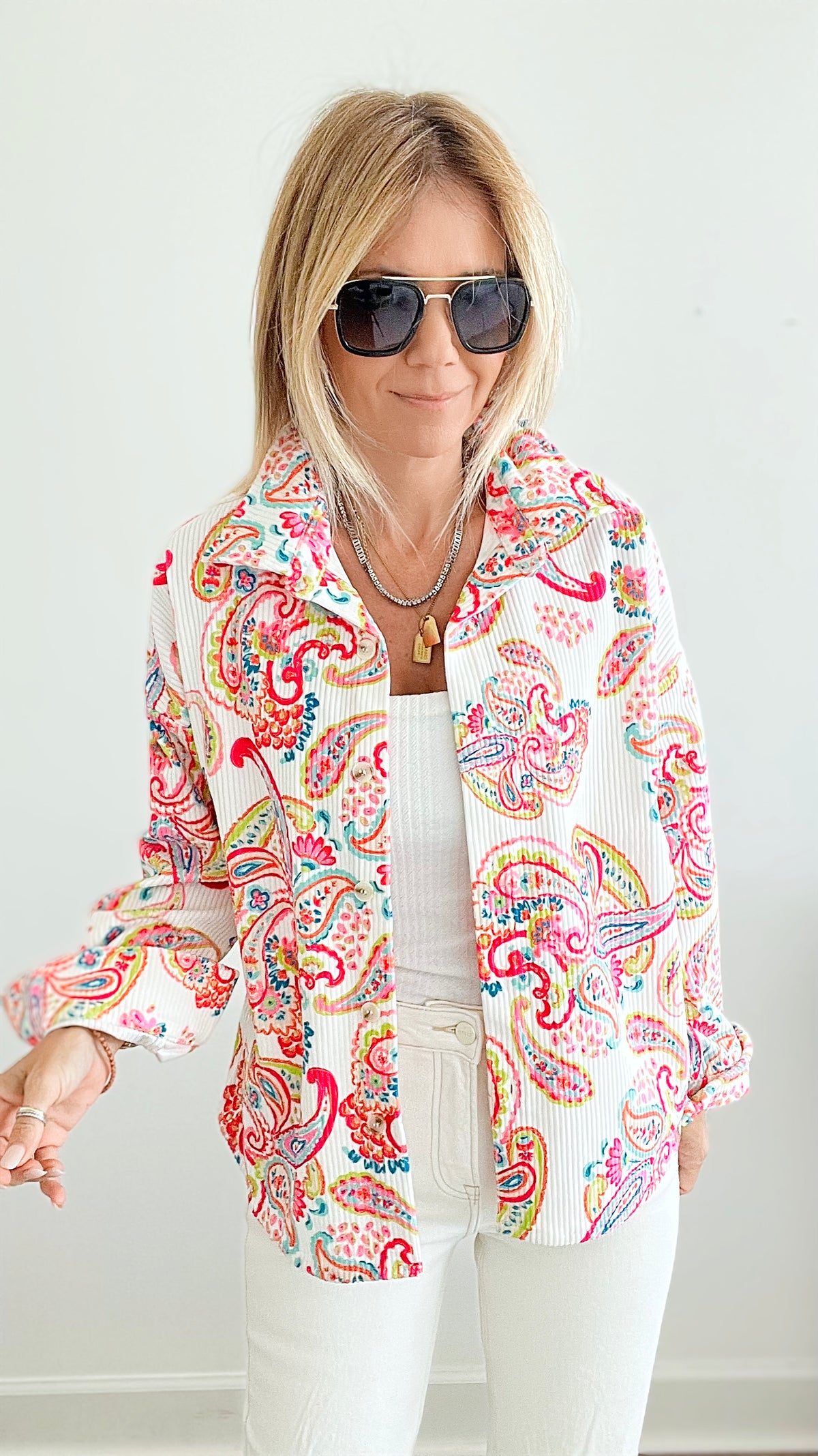 Paisley Party Corduroy Shacket-160 Jackets-Andree By Unit-Coastal Bloom Boutique, find the trendiest versions of the popular styles and looks Located in Indialantic, FL