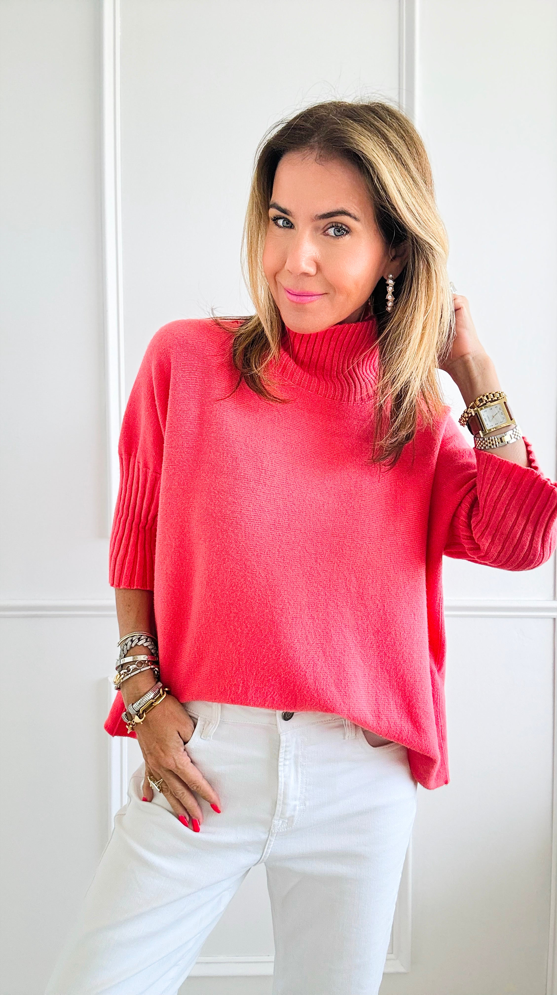 Break Free Italian Sweater Top - Coral-140 Sweaters-Italianissimo-Coastal Bloom Boutique, find the trendiest versions of the popular styles and looks Located in Indialantic, FL