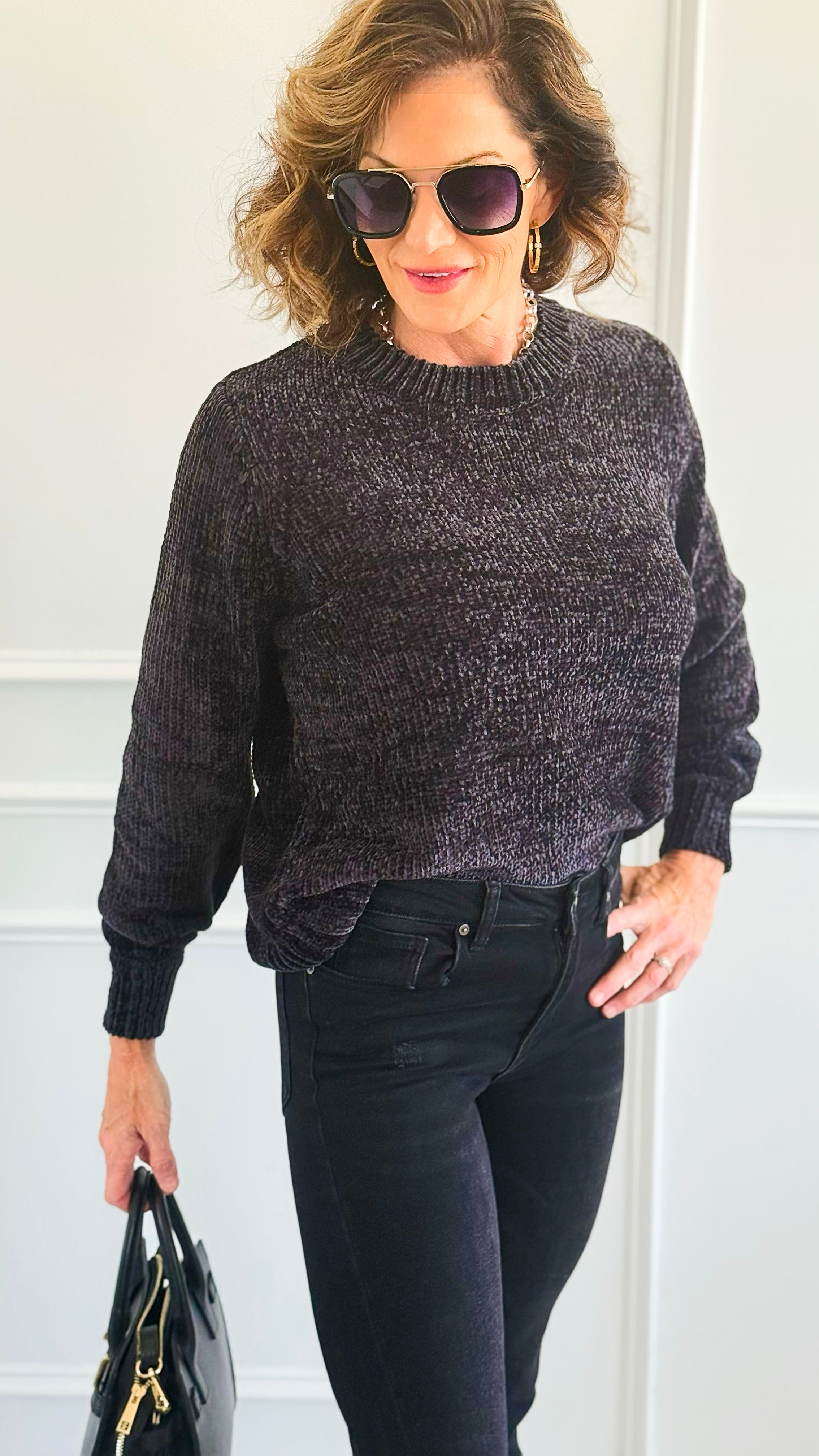 Cuddle Cloud Chenille Sweater-Black-140 Sweaters-Zenana-Coastal Bloom Boutique, find the trendiest versions of the popular styles and looks Located in Indialantic, FL