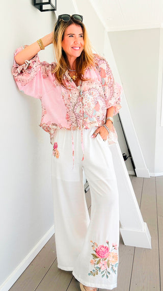 Breezy Bloom Pants - White