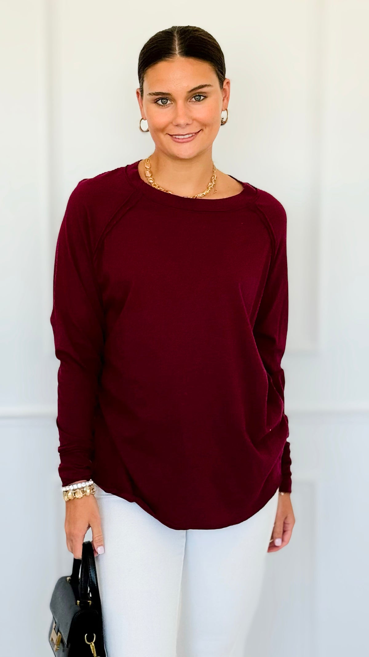 Effortless Chic Long Sleeve Top - Cabernet-110 Long Sleeve Tops-Zenana-Coastal Bloom Boutique, find the trendiest versions of the popular styles and looks Located in Indialantic, FL