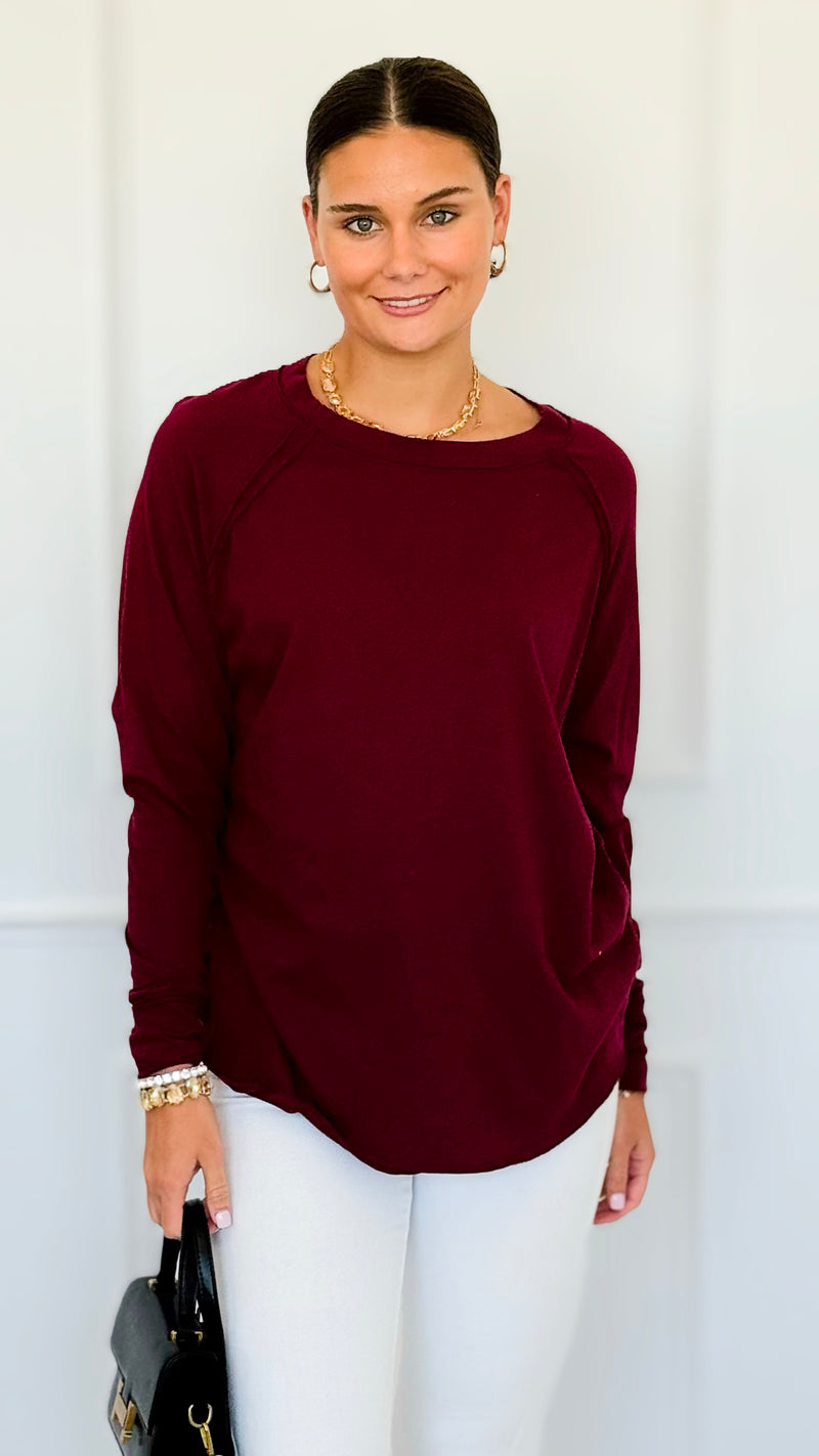 Effortless Chic Long Sleeve Top - Cabernet-110 Long Sleeve Tops-Zenana-Coastal Bloom Boutique, find the trendiest versions of the popular styles and looks Located in Indialantic, FL