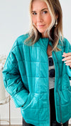Quilted Velvet Solid Jacket - Turquoise-160 Jackets-ROUSSEAU-Coastal Bloom Boutique, find the trendiest versions of the popular styles and looks Located in Indialantic, FL