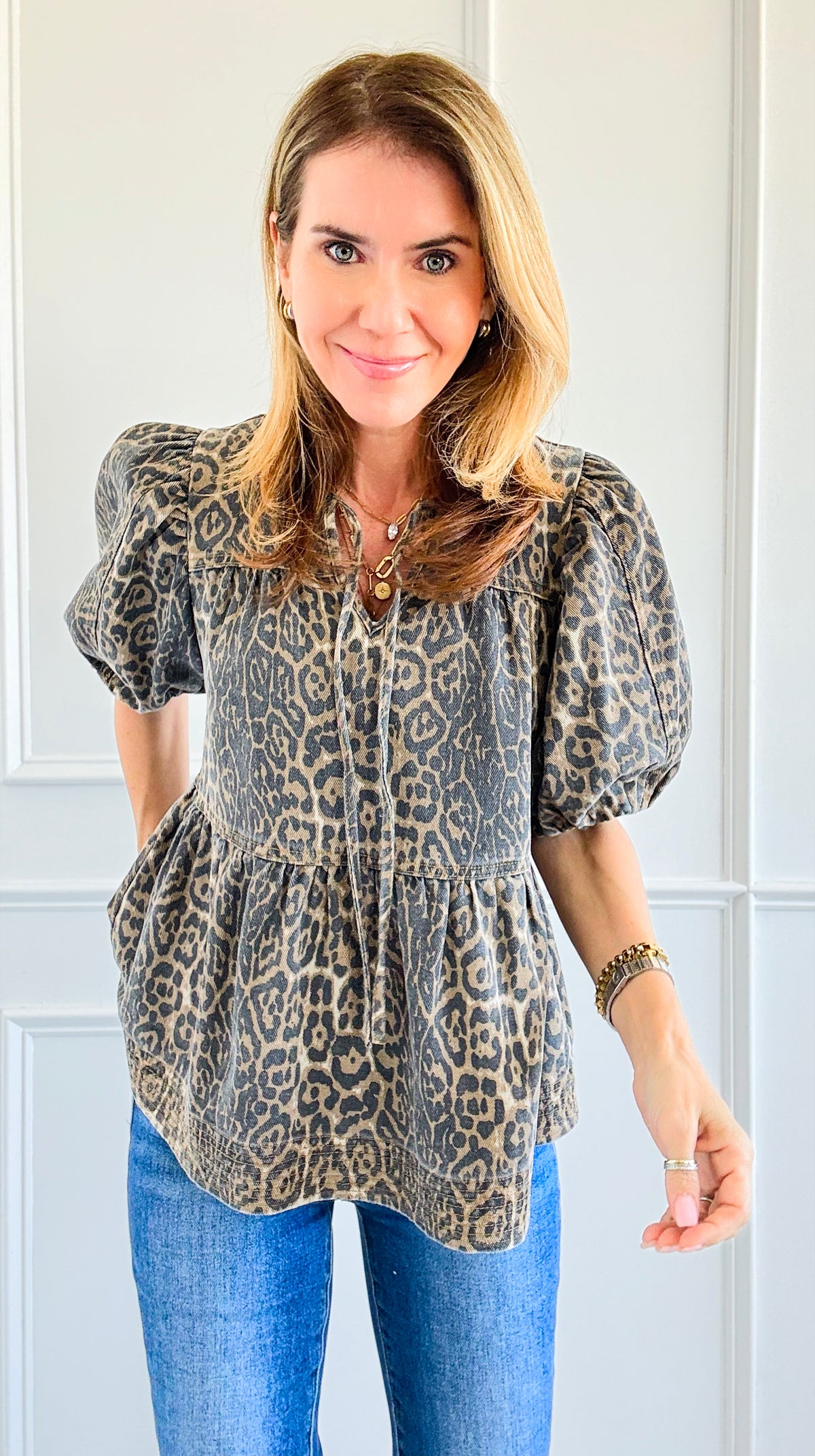 Leopard Babydoll Top-110 Short Sleeve Tops-Coastal Bloom-Coastal Bloom Boutique, find the trendiest versions of the popular styles and looks Located in Indialantic, FL