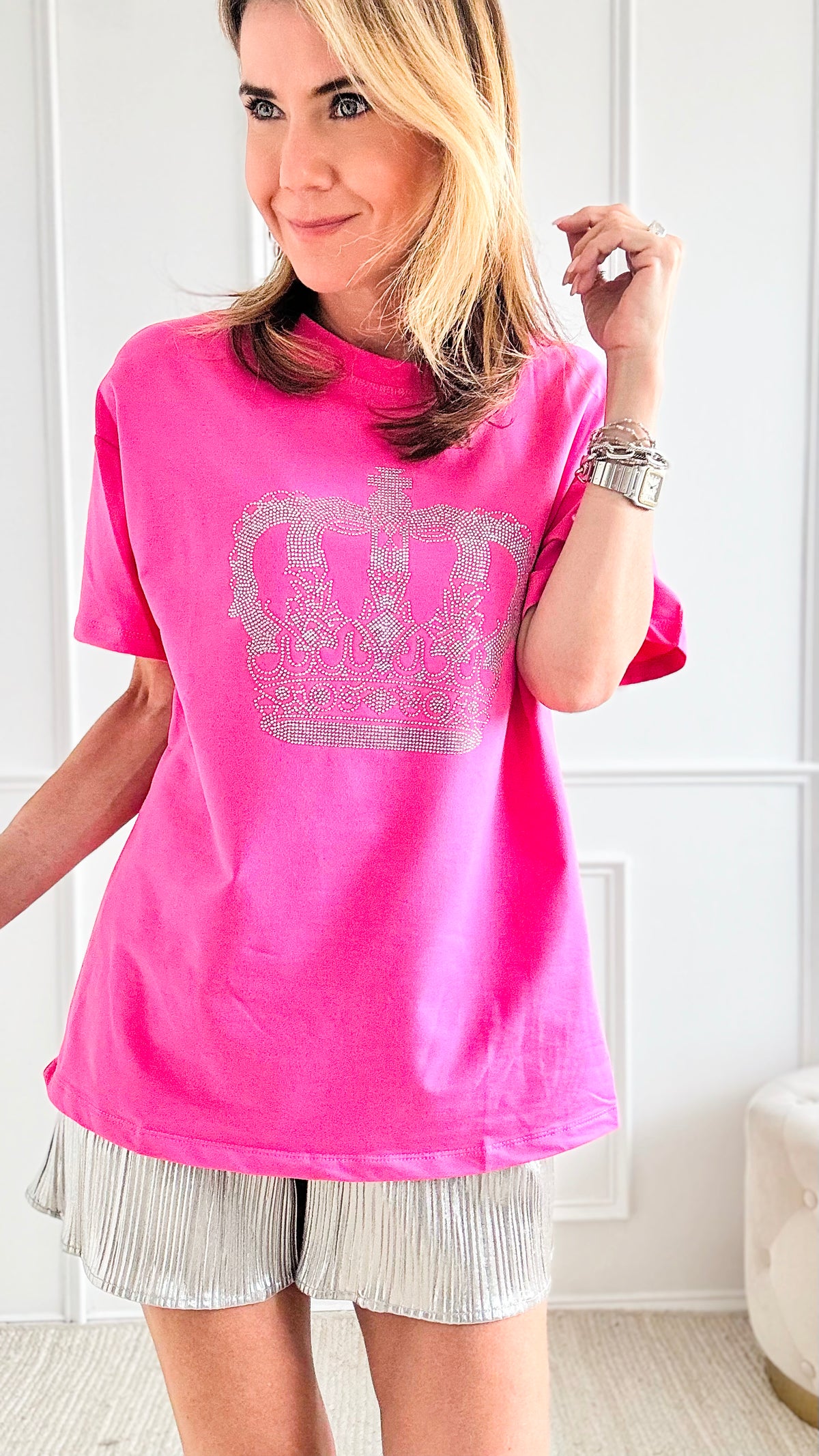 CUSTOM CB Royal Crown Tee - Pink-110 Short Sleeve Tops-Holly / in2you-Coastal Bloom Boutique, find the trendiest versions of the popular styles and looks Located in Indialantic, FL