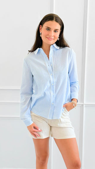 Scallop Stripe Charm Shirt-110 Long Sleeve Tops-DOE AND RAE-Coastal Bloom Boutique, find the trendiest versions of the popular styles and looks Located in Indialantic, FL