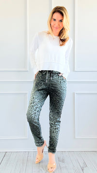 Wish List Animal Print Italian Joggers- Olive-180 Joggers-Italianissimo-Coastal Bloom Boutique, find the trendiest versions of the popular styles and looks Located in Indialantic, FL