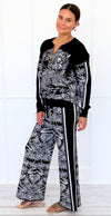 Elegant Jungle Italian Zip- Up Set- Black-210 Loungewear/Sets-K2-Coastal Bloom Boutique, find the trendiest versions of the popular styles and looks Located in Indialantic, FL