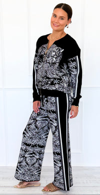 Elegant Jungle Italian Zip- Up Set- Black-210 Loungewear/Sets-K2-Coastal Bloom Boutique, find the trendiest versions of the popular styles and looks Located in Indialantic, FL
