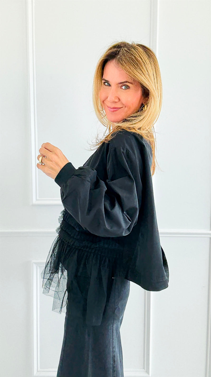 Tulle & Denim Italian Zip Jacket-160 Jackets-MAY MODA-Coastal Bloom Boutique, find the trendiest versions of the popular styles and looks Located in Indialantic, FL