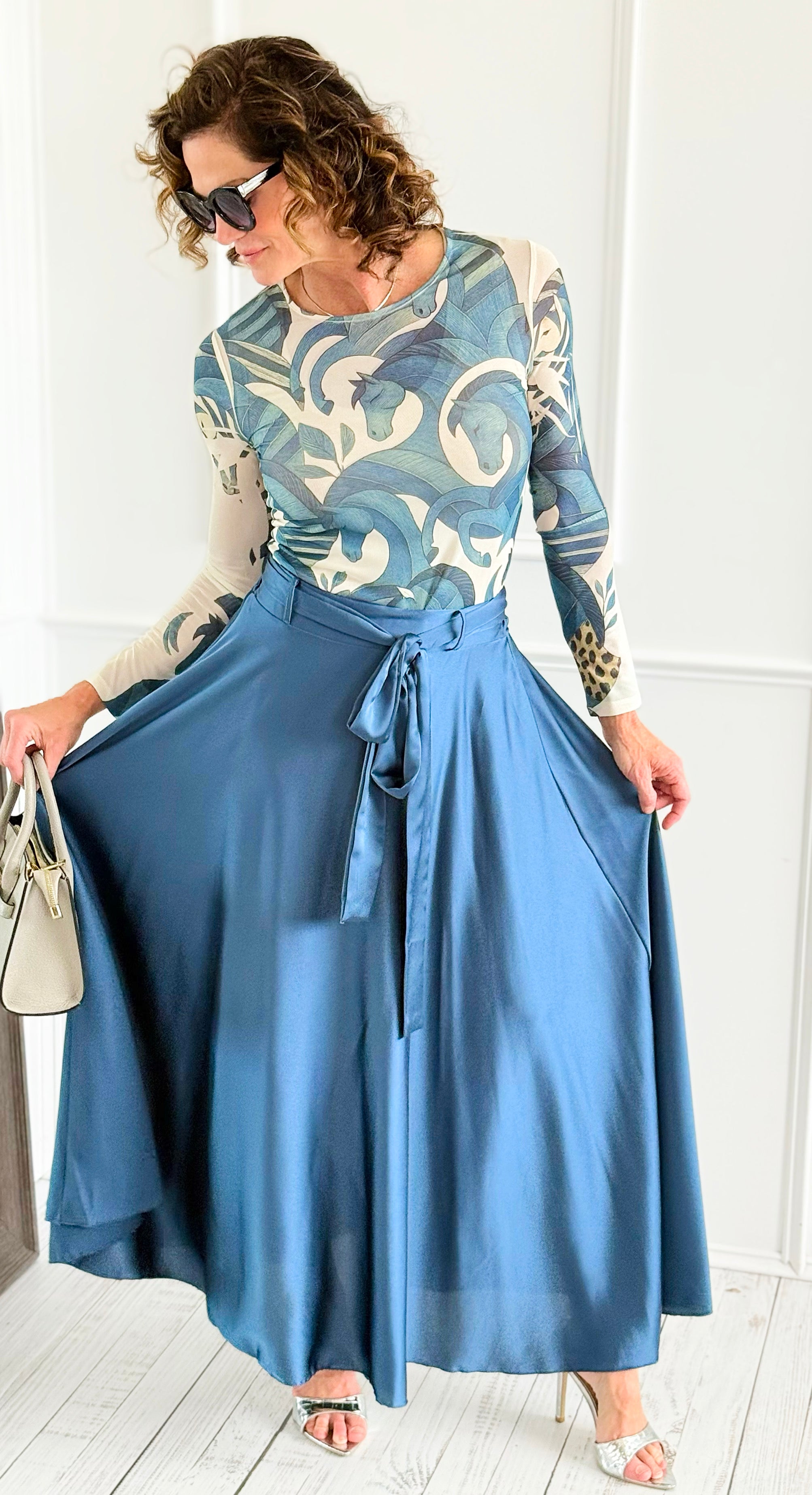 Azure Dream Italian Maxi Skirt- Slate Blue-170 Bottoms-AZUL MONACO-Coastal Bloom Boutique, find the trendiest versions of the popular styles and looks Located in Indialantic, FL