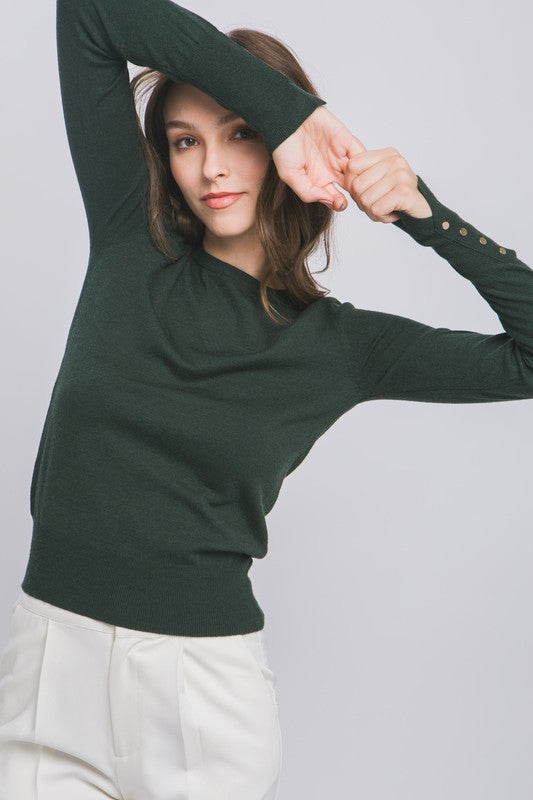 Fine Gold Detail Sweater - Hunter Green-140 Sweaters-Love Tree Fashion-Coastal Bloom Boutique, find the trendiest versions of the popular styles and looks Located in Indialantic, FL