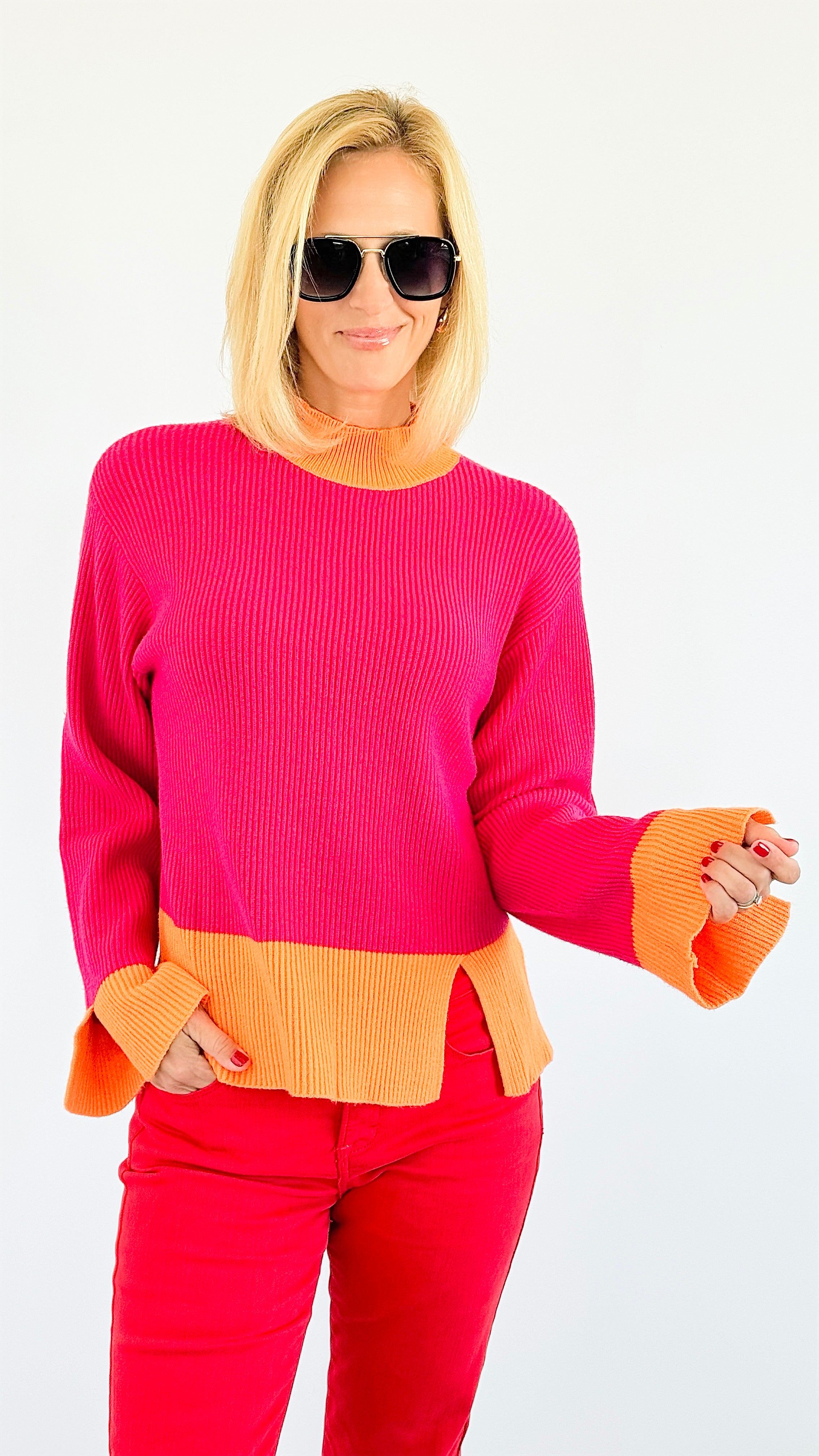 Colorblock Mock neck Sweater-130 Long sleeve top-SUGARLIPS-Coastal Bloom Boutique, find the trendiest versions of the popular styles and looks Located in Indialantic, FL