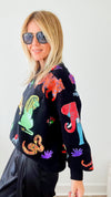 Walk About The Zoo Queen of Sparkles Sweatshirt - Black-130 Long Sleeve Tops-Queen of Sparkles-Coastal Bloom Boutique, find the trendiest versions of the popular styles and looks Located in Indialantic, FL