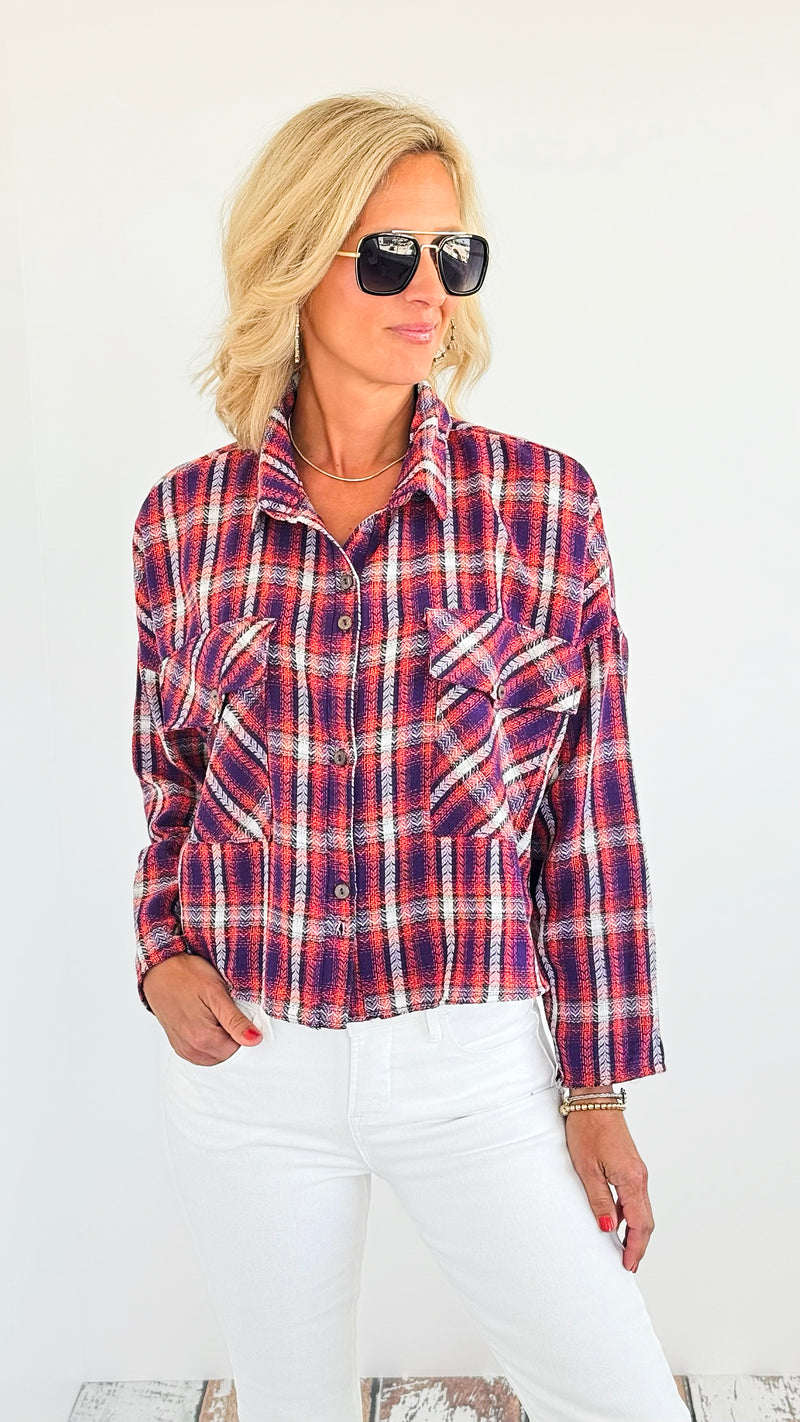 Plaid Buttoned Down Top-130 Long Sleeve Tops-Rousseau-Coastal Bloom Boutique, find the trendiest versions of the popular styles and looks Located in Indialantic, FL