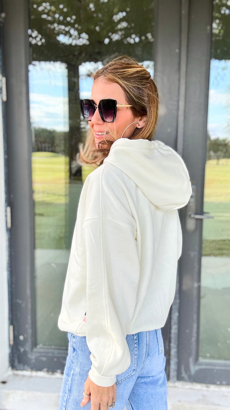Oversized Hoodie Sweatshirt Top - Off White-130 Long Sleeve Tops-ShopIrisBasic-Coastal Bloom Boutique, find the trendiest versions of the popular styles and looks Located in Indialantic, FL