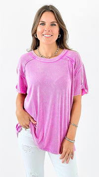 Breezy Ribbed Knit Top - Bright Mauve-110 Short Sleeve Tops-Zenana-Coastal Bloom Boutique, find the trendiest versions of the popular styles and looks Located in Indialantic, FL