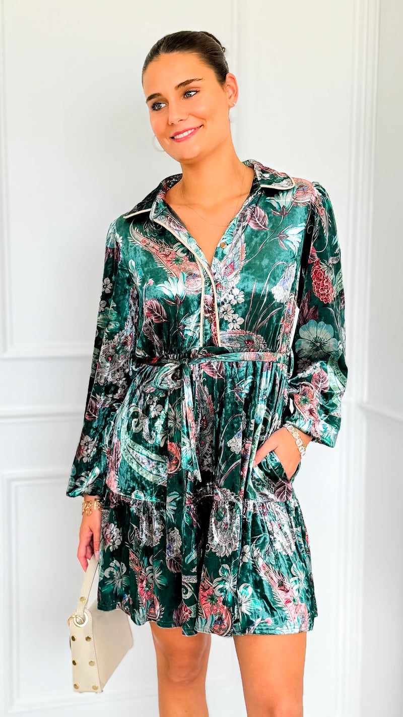 Paisley Poem Tiered Velvet Dress-200 Dresses/Jumpsuits/Rompers-JODIFL-Coastal Bloom Boutique, find the trendiest versions of the popular styles and looks Located in Indialantic, FL