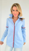 Accent Stripe Button-Down - Blue-130 Long Sleeve Tops-OVI-Coastal Bloom Boutique, find the trendiest versions of the popular styles and looks Located in Indialantic, FL