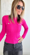 Cable Knit Elegant Top - Hot Pink-140 Sweaters-HIGH MJ-Coastal Bloom Boutique, find the trendiest versions of the popular styles and looks Located in Indialantic, FL