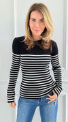 Striped Ribbed Knit Long Sleeve Top- Black-110 Long Sleeve Tops-English Factory-Coastal Bloom Boutique, find the trendiest versions of the popular styles and looks Located in Indialantic, FL