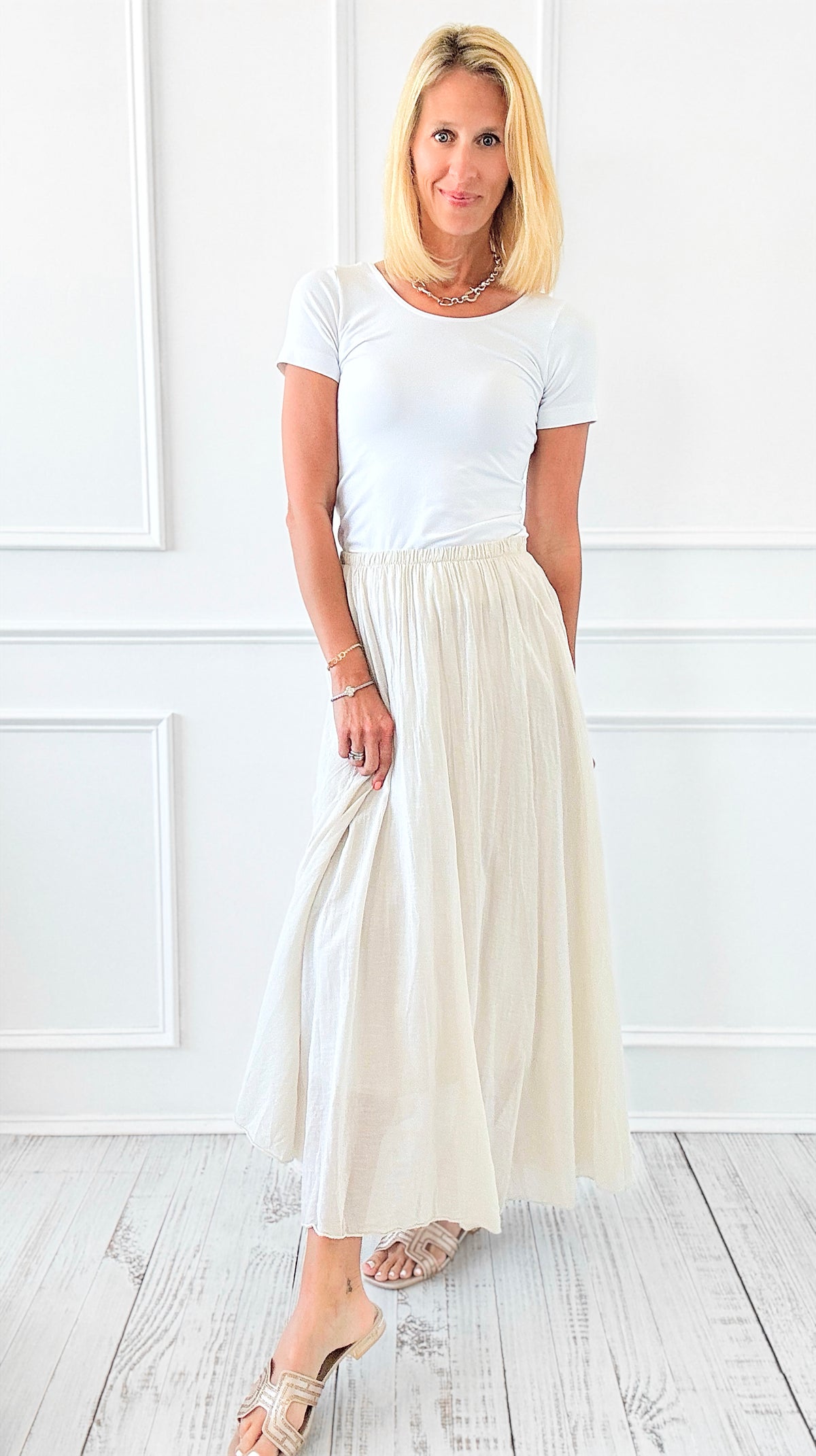 Serenity Italian Skirt- Ecru-170 bottoms-Italianissimo-Coastal Bloom Boutique, find the trendiest versions of the popular styles and looks Located in Indialantic, FL