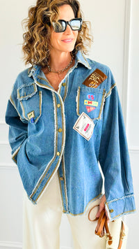Distressed Pop Denim Top-130 Long Sleeve Tops-Weilco-Coastal Bloom Boutique, find the trendiest versions of the popular styles and looks Located in Indialantic, FL