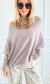 Asymmetrical Cowl Neck Italian Sweater-Taupe-140 Sweaters-J.D. PRONTO MODA-Coastal Bloom Boutique, find the trendiest versions of the popular styles and looks Located in Indialantic, FL
