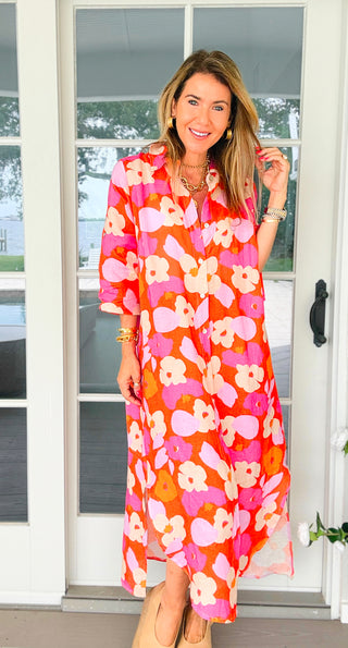 Sunset Spritz Linen Italian Button Dress