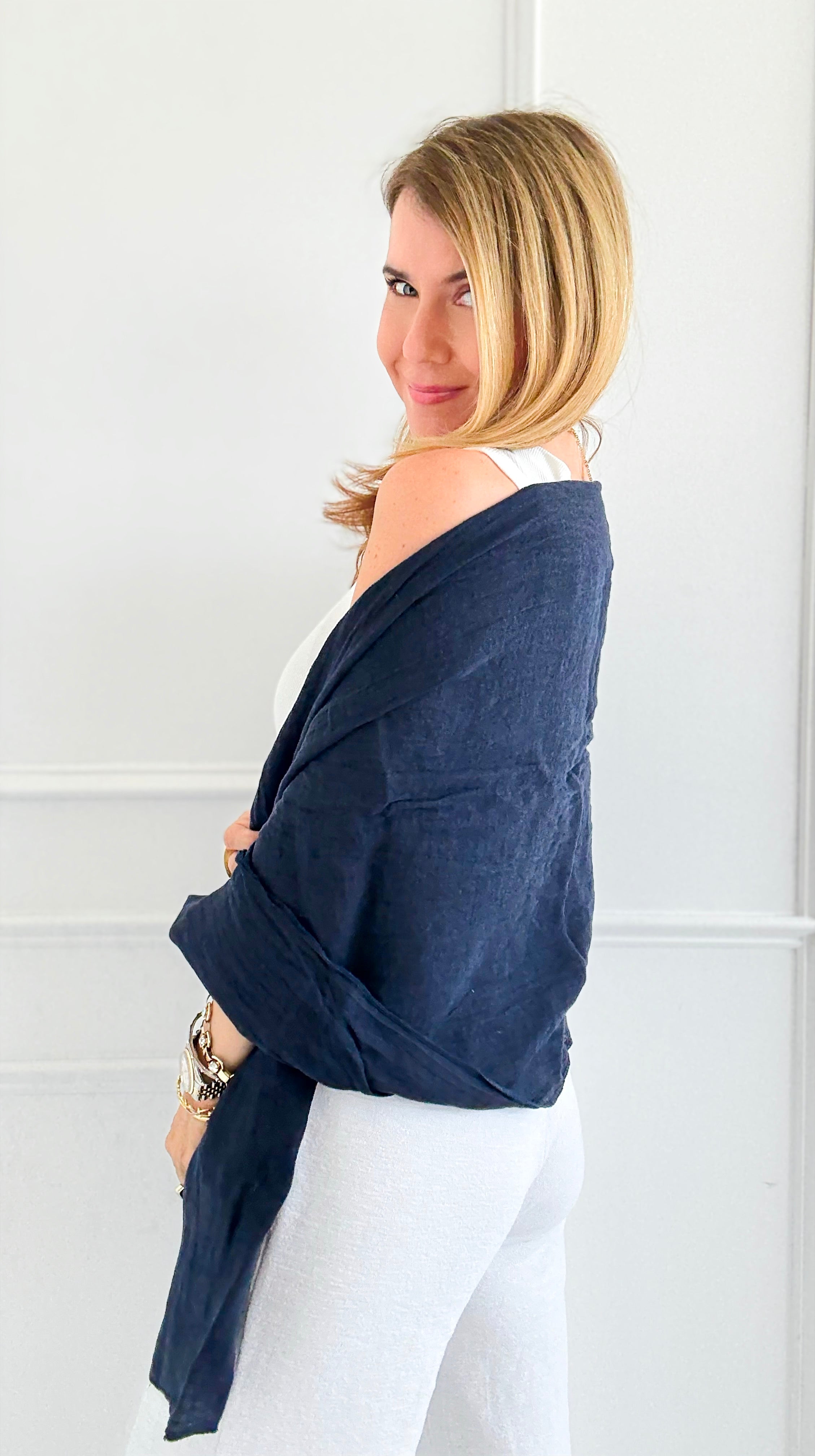 Chic Italian Scarf- Navy-260 Other Accessories-NSP/PORCIENTO-Coastal Bloom Boutique, find the trendiest versions of the popular styles and looks Located in Indialantic, FL