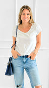 Everyday V-Neck Italian Top- White-110 short Sleeve Top-LY PARIS-Coastal Bloom Boutique, find the trendiest versions of the popular styles and looks Located in Indialantic, FL