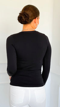 Second Skin Long Sleeve Top - Black-130 Long Sleeve Tops-YELETE-Coastal Bloom Boutique, find the trendiest versions of the popular styles and looks Located in Indialantic, FL