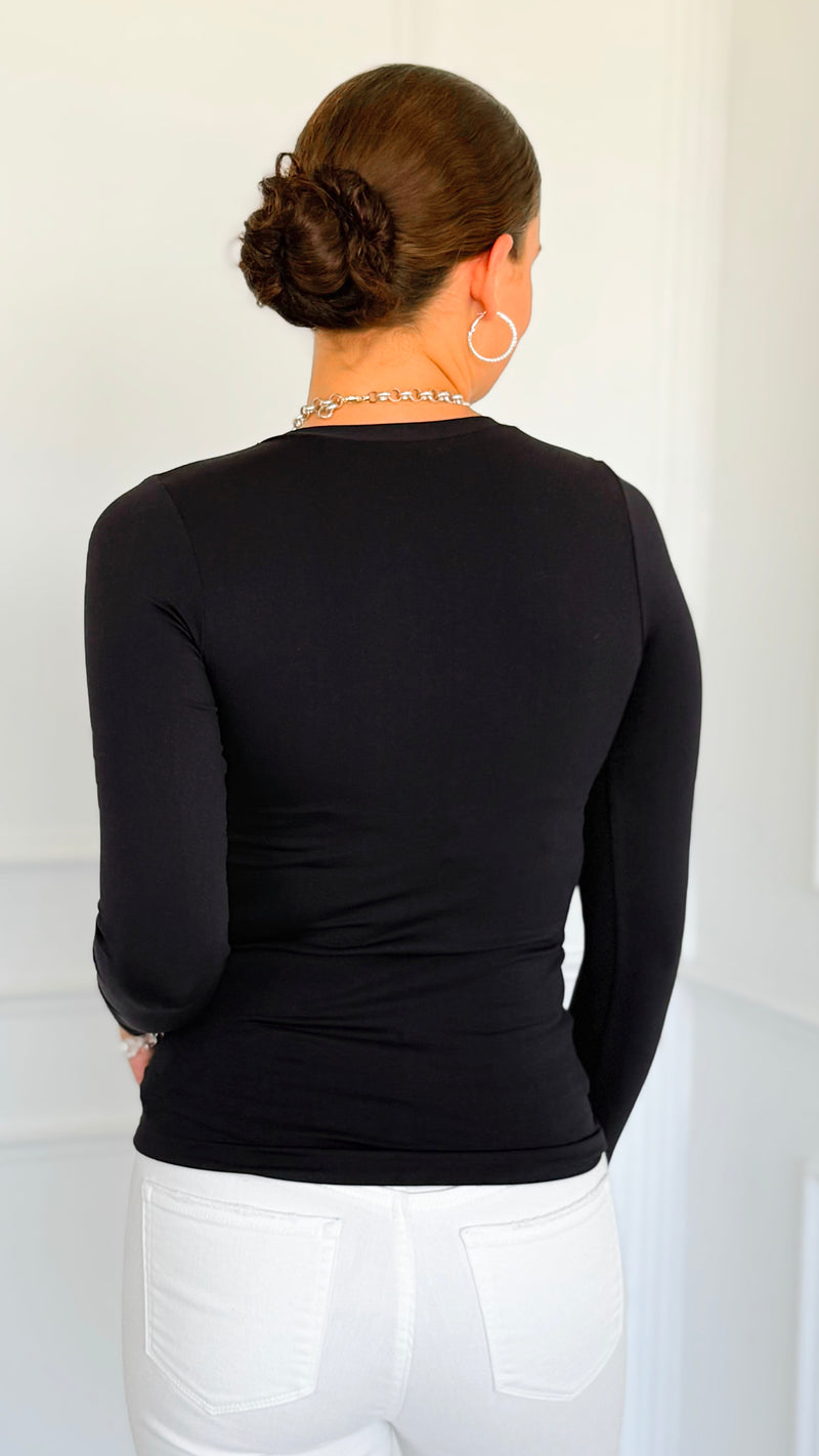 Second Skin Long Sleeve Top - Black-130 Long Sleeve Tops-YELETE-Coastal Bloom Boutique, find the trendiest versions of the popular styles and looks Located in Indialantic, FL