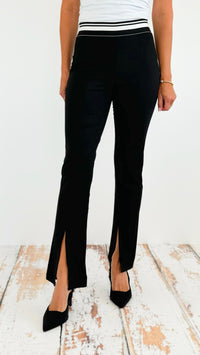 Contrast Band Front Slit Pants-170 Bottoms-Love Poem-Coastal Bloom Boutique, find the trendiest versions of the popular styles and looks Located in Indialantic, FL